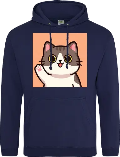 Cute waving cat - cute cat, waving cat, kitty, cat lover, kawaii, pet, animal, cute design - Standard Hoodie