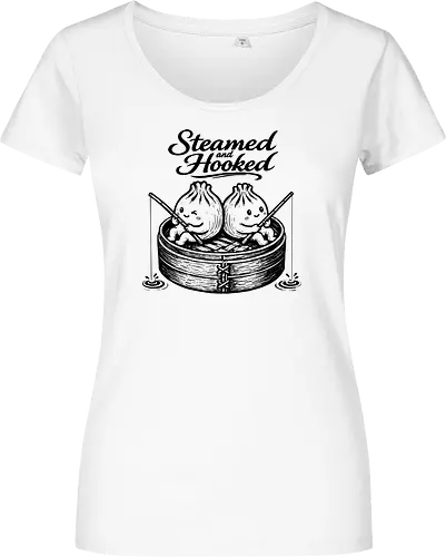 Steamed And Hooked - bao, xia long bao, dumpling, chinese food, comfort food, funny dumpling, dumplings, steamed dumpling, hooked - Women T-Shirt