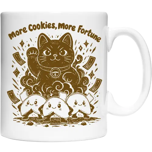 More Cookies More Fortune - cookies, cookie, fortune cookies, lucky symbol, fortune cookie, linocut, lucky, funny cookie, funny food, snacks, good luck - Cup