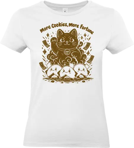 More Cookies More Fortune - cookies, cookie, fortune cookies, lucky symbol, fortune cookie, linocut, lucky, funny cookie, funny food, snacks, good luck - Standard T-Shirt (Women)