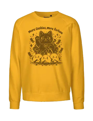 More Cookies More Fortune - cookies, cookie, fortune cookies, lucky symbol, fortune cookie, linocut, lucky, funny cookie, funny food, snacks, good luck - Fairtrade Sweatshirt