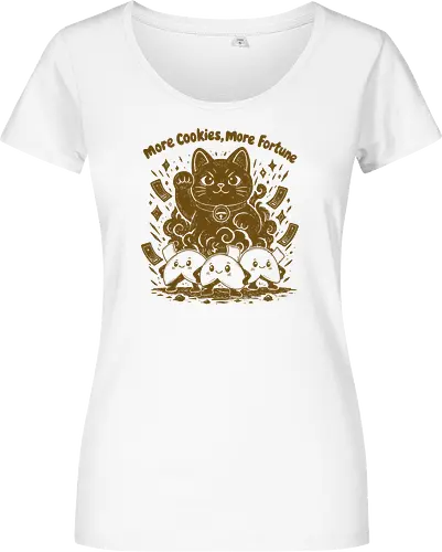More Cookies More Fortune - cookies, cookie, fortune cookies, lucky symbol, fortune cookie, linocut, lucky, funny cookie, funny food, snacks, good luck - Women T-Shirt