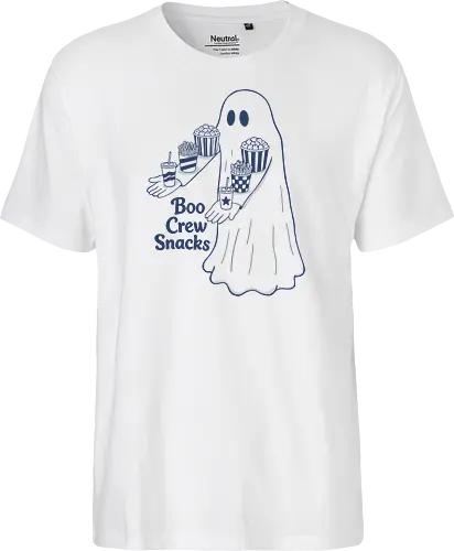 Boo Crew Snacks  - ghost, boo, movie snacks, popcorn, soda, french fries, boo crew snack, movie lover, horror movie, funny snacks, halloween, spooky season, halloween design - Fairtrade T-Shirt