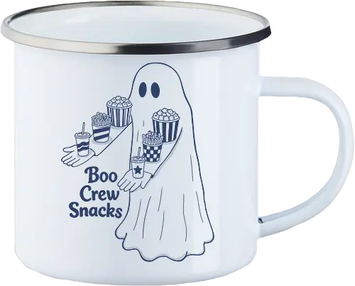 Boo Crew Snacks  - ghost, boo, movie snacks, popcorn, soda, french fries, boo crew snack, movie lover, horror movie, funny snacks, halloween, spooky season, halloween design - Enamel Mug