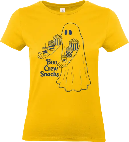 Boo Crew Snacks  - ghost, boo, movie snacks, popcorn, soda, french fries, boo crew snack, movie lover, horror movie, funny snacks, halloween, spooky season, halloween design - Standard T-Shirt (Women)