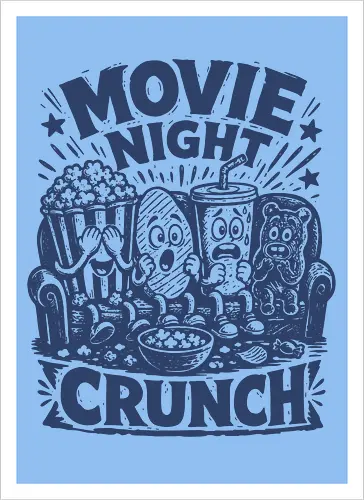 Movie Night Crunch - movie night, horror movie, movie lover, movie snacks, popcorn, soda, french fries, funny food, cinema snacks, crunch - Artprint