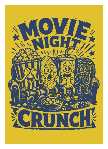 Movie Night Crunch - movie night, horror movie, movie lover, movie snacks, popcorn, soda, french fries, funny food, cinema snacks, crunch - Artprint