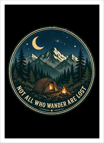 Not All Who Wander Are Lost Camping Abenteuer Frieden - Camping, Abenteuer, Natur, Outdoor, Berge, Wandern, Lagerfeuer, Abenteuerlust, Wald - Artprint