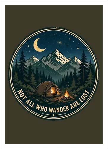 Not All Who Wander Are Lost Camping Abenteuer Frieden - Camping, Abenteuer, Natur, Outdoor, Berge, Wandern, Lagerfeuer, Abenteuerlust, Wald - Artprint