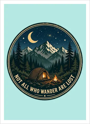 Not All Who Wander Are Lost Camping Abenteuer Frieden - Camping, Abenteuer, Natur, Outdoor, Berge, Wandern, Lagerfeuer, Abenteuerlust, Wald - Artprint