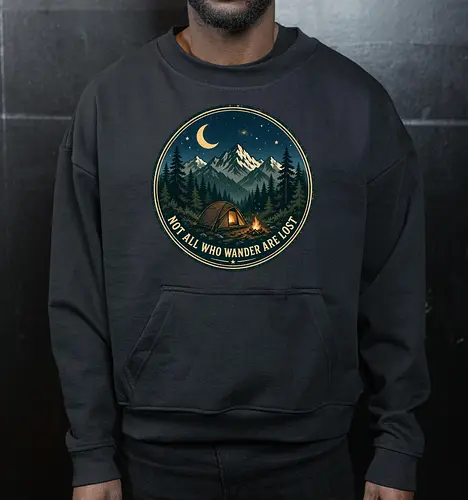 Not All Who Wander Are Lost Camping Abenteuer Frieden - Camping, Abenteuer, Natur, Outdoor, Berge, Wandern, Lagerfeuer, Abenteuerlust, Wald - Cropped Sweatshirt