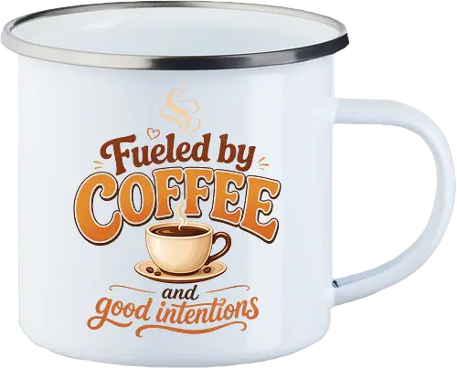 Fueled by Coffee and Good Intentions Kaffee Spruch Design - Kaffee, Coffee, Kaffeeliebhaber, Espresso, Spruch, Lifestyle, Morgenmuffel, Genuss, Office - Enamel Mug