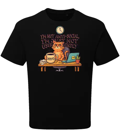 Katze Anti-Social Lustiges Büro Spruch Design - Katze, Cat, Büro, Spruch, Lustig, Humor, Arbeit, Office, Sarkasmus - Oversize T-Shirt