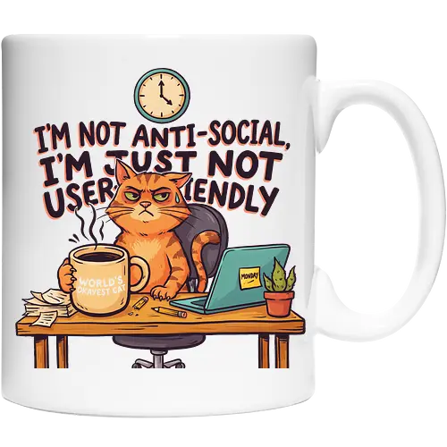 Katze Anti-Social Lustiges Büro Spruch Design - Katze, Cat, Büro, Spruch, Lustig, Humor, Arbeit, Office, Sarkasmus - Cup