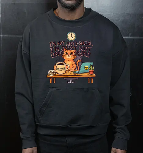 Katze Anti-Social Lustiges Büro Spruch Design - Katze, Cat, Büro, Spruch, Lustig, Humor, Arbeit, Office, Sarkasmus - Cropped Sweatshirt