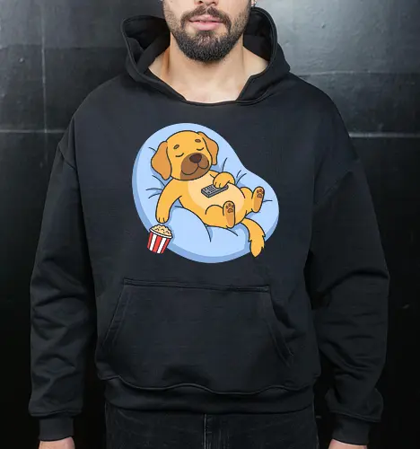 Movie Night Mode - lazy dog shirt, funny golden retriever merch, couch potato graphic tee, cute animal streetwear, cozy movie night apparel, introvert aesthetic clothing, sleepy puppy design, pastel aesthetic fashion, relatable lazy day shirt, dog lover gift tee - Cropped Hoodie