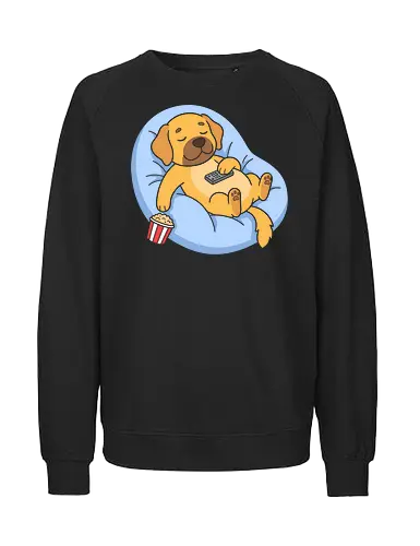 Movie Night Mode - lazy dog shirt, funny golden retriever merch, couch potato graphic tee, cute animal streetwear, cozy movie night apparel, introvert aesthetic clothing, sleepy puppy design, pastel aesthetic fashion, relatable lazy day shirt, dog lover gift tee - Fairtrade Sweatshirt