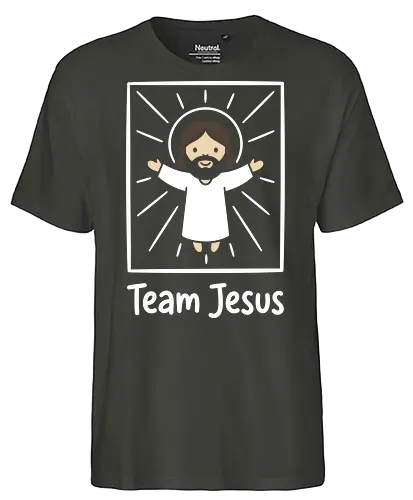 Minimalist Savior: Chibi Jesus - Jesus shirt, Christian graphic tee, chibi Jesus design, minimalist faith apparel, cute religious clothing, kawaii Christian merch, modern church streetwear, subtle faith fashion, inspirational graphic tee, simple Jesus illustration - Fairtrade T-Shirt