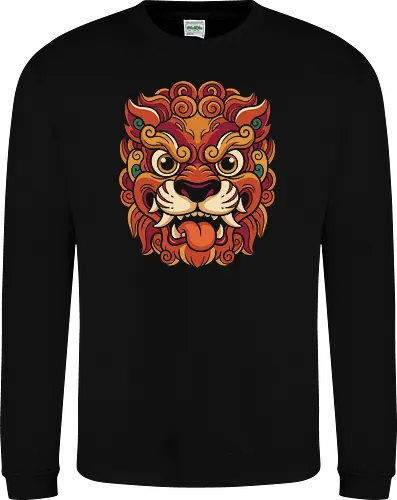 Guardian Spirit: The Foo Dog - Foo dog graphic tee, Chinese guardian lion shirt, Asian mythology apparel, neo traditional tattoo streetwear, Shishi mask design, Japanese folklore clothing, cultural art graphic shirt, fierce lion aesthetic, traditional Asian pattern tee, vintage guardian spirit merch - Sweatshirt