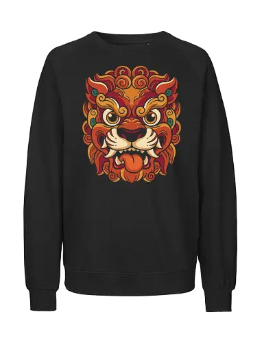 Guardian Spirit: The Foo Dog - Foo dog graphic tee, Chinese guardian lion shirt, Asian mythology apparel, neo traditional tattoo streetwear, Shishi mask design, Japanese folklore clothing, cultural art graphic shirt, fierce lion aesthetic, traditional Asian pattern tee, vintage guardian spirit merch - Fairtrade Sweatshirt