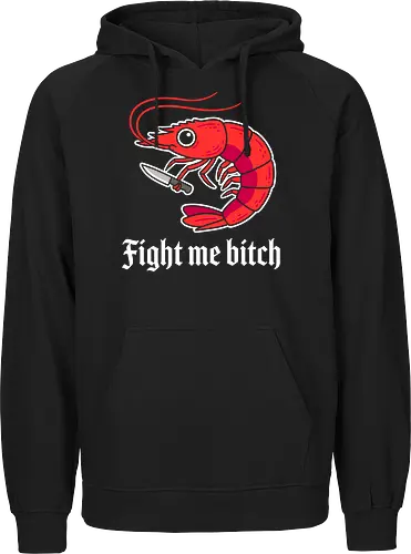 Shrimply Dangerous: The Knife Prawn - funny shrimp shirt, knife wielding animal graphic, ironic meme apparel, cute but psycho tee, quirky streetwear fashion, surreal animal design, foodie humor clothing, minimalist sea creature shirt, weird indie graphic tee, angry prawn merch - Fairtrade Hoodie