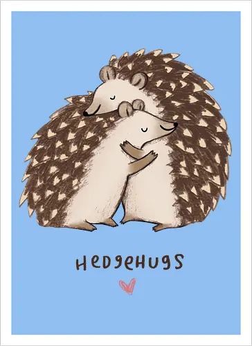 Zwei Braune Igel Umarmen Sich Wortspiel Rosa Herz - beige braune Igel Stacheln, zarte Tier Kunst, Igel umarmen sich süß, tierisches Wortspiel, zwei braune Igel, gemütliche Tier Kunst, Buntstift Igel Illustration, großer kleiner Igel Umarmung, rosa Herz Tier, Tier Liebe Druck, Igel Liebhaber Geschenk, Tier Wortspiel Shirt, handgefertigte Igel Kunst, warme Tier Umarmung, süße braune Typografie - Artprint