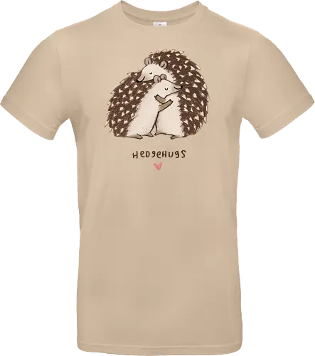 Zwei Braune Igel Umarmen Sich Wortspiel Rosa Herz - beige braune Igel Stacheln, zarte Tier Kunst, Igel umarmen sich süß, tierisches Wortspiel, zwei braune Igel, gemütliche Tier Kunst, Buntstift Igel Illustration, großer kleiner Igel Umarmung, rosa Herz Tier, Tier Liebe Druck, Igel Liebhaber Geschenk, Tier Wortspiel Shirt, handgefertigte Igel Kunst, warme Tier Umarmung, süße braune Typografie - Standard T-Shirt