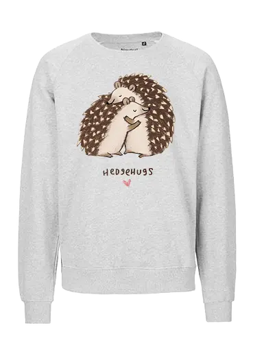 Zwei Braune Igel Umarmen Sich Wortspiel Rosa Herz - beige braune Igel Stacheln, zarte Tier Kunst, Igel umarmen sich süß, tierisches Wortspiel, zwei braune Igel, gemütliche Tier Kunst, Buntstift Igel Illustration, großer kleiner Igel Umarmung, rosa Herz Tier, Tier Liebe Druck, Igel Liebhaber Geschenk, Tier Wortspiel Shirt, handgefertigte Igel Kunst, warme Tier Umarmung, süße braune Typografie - Fairtrade Sweatshirt
