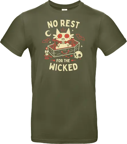 No Rest For The Wicked - Vampire Cat - vampire cat, batcat, dracula, spooky, halloween, coffin, no sleep, wicked, horror, bats, creepy cute, gothic, white cat, oktober - Standard T-Shirt