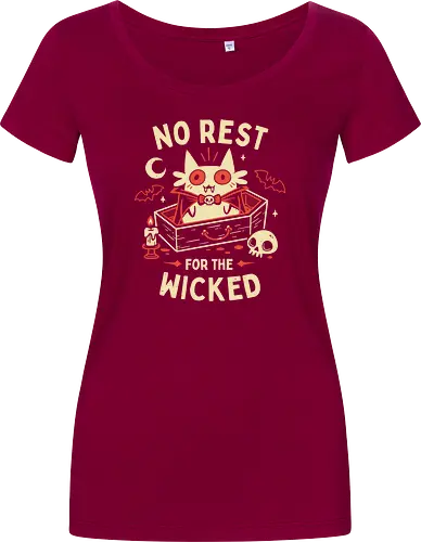 No Rest For The Wicked - Vampire Cat - vampire cat, batcat, dracula, spooky, halloween, coffin, no sleep, wicked, horror, bats, creepy cute, gothic, white cat, oktober - Women T-Shirt