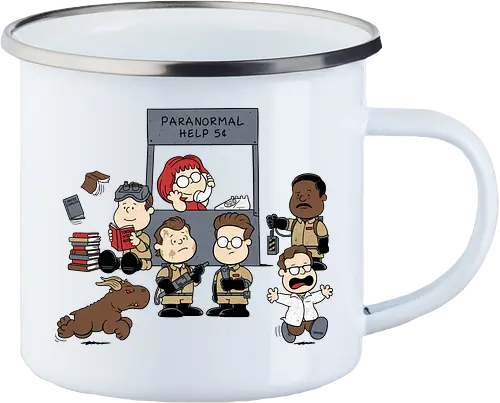 Kinder Geisterjäger Gruppe – Comics und Film Nostalgie Mashup - Nerd Nostalgie Shirt, Kinder Geisterjäger Gruppe Mashup, klassische Comics Film Crossover, 80er Nostalgie Kunst, Ghost, Peanuts, Charlie Brown, Lucy, Linus, Pigpen, mashup geek, süßes Crossover Kinder Druck, Geisterjagd süßes Design, Charles Schulz, Ghostbusters 1984, Comic Crossover Kunst, Nostalgie Geek Shirt, Kinder übernatürliche Jagd Design, klassischer Crossover Druck, nostalgische Mashup Kunst, Geek Nostalgie Shirt, exklusives süßes Crossover Design, Kinder Nostalgie Druck, amerikanische Crossover Kunst - Enamel Mug