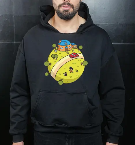 King Kai's Planet: 10x Gravity Training - classic manga clothing, King Kais planet shirt, Dragon Ball merch, anime training graphic tee, nostalgic 90s anime apparel, retro shonen streetwear, Goku training design, vintage anime landscape, aesthetic otaku fashion, isometric anime art - Cropped Hoodie