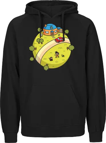 King Kai's Planet: 10x Gravity Training - classic manga clothing, King Kais planet shirt, Dragon Ball merch, anime training graphic tee, nostalgic 90s anime apparel, retro shonen streetwear, Goku training design, vintage anime landscape, aesthetic otaku fashion, isometric anime art - Fairtrade Hoodie