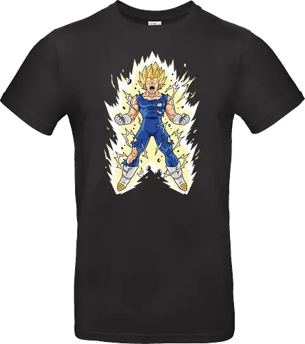 Prince's Pride: The Golden Awakening - battle damage anime design, yellow aura graphic, Vegeta shirt, Super Saiyan graphic tee, DBZ prince apparel, anime power up streetwear, shonen manga clothing, retro 90s anime fashion, otaku workout tee, nostalgic anime merch - Standard T-Shirt