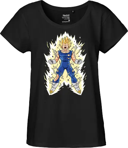 Prince's Pride: The Golden Awakening - battle damage anime design, yellow aura graphic, Vegeta shirt, Super Saiyan graphic tee, DBZ prince apparel, anime power up streetwear, shonen manga clothing, retro 90s anime fashion, otaku workout tee, nostalgic anime merch - Fairtrade Girl Shirt