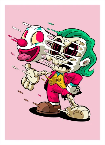 Freaky Clown Schurke – Dunkle Cartoon Horror Underground - freaky Clown Schurke Art, Cartoon Horror Underground, Schurke Clown dunkles Shirt, Horror Cartoon Clown, grünes Haar Schurke Art, Joker, dunkles Pop Art Schurke, alternativer freaky Clown, verrückte Cartoon Mode, chaotischer Skelett Clown Art, Underground dunkles Geek, Horror Nostalgie Schurke, Punk Clown Cartoon, alternative Cartoon Shirt, dunkle Retro Schurke Art, chaotischer grüner Cartoon Clown - Artprint