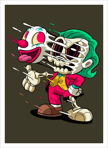 Freaky Clown Schurke – Dunkle Cartoon Horror Underground - freaky Clown Schurke Art, Cartoon Horror Underground, Schurke Clown dunkles Shirt, Horror Cartoon Clown, grünes Haar Schurke Art, Joker, dunkles Pop Art Schurke, alternativer freaky Clown, verrückte Cartoon Mode, chaotischer Skelett Clown Art, Underground dunkles Geek, Horror Nostalgie Schurke, Punk Clown Cartoon, alternative Cartoon Shirt, dunkle Retro Schurke Art, chaotischer grüner Cartoon Clown - Artprint