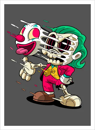 Freaky Clown Schurke – Dunkle Cartoon Horror Underground - freaky Clown Schurke Art, Cartoon Horror Underground, Schurke Clown dunkles Shirt, Horror Cartoon Clown, grünes Haar Schurke Art, Joker, dunkles Pop Art Schurke, alternativer freaky Clown, verrückte Cartoon Mode, chaotischer Skelett Clown Art, Underground dunkles Geek, Horror Nostalgie Schurke, Punk Clown Cartoon, alternative Cartoon Shirt, dunkle Retro Schurke Art, chaotischer grüner Cartoon Clown - Artprint