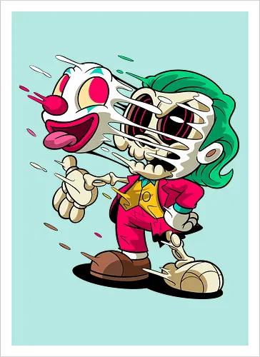 Freaky Clown Schurke – Dunkle Cartoon Horror Underground - freaky Clown Schurke Art, Cartoon Horror Underground, Schurke Clown dunkles Shirt, Horror Cartoon Clown, grünes Haar Schurke Art, Joker, dunkles Pop Art Schurke, alternativer freaky Clown, verrückte Cartoon Mode, chaotischer Skelett Clown Art, Underground dunkles Geek, Horror Nostalgie Schurke, Punk Clown Cartoon, alternative Cartoon Shirt, dunkle Retro Schurke Art, chaotischer grüner Cartoon Clown - Artprint