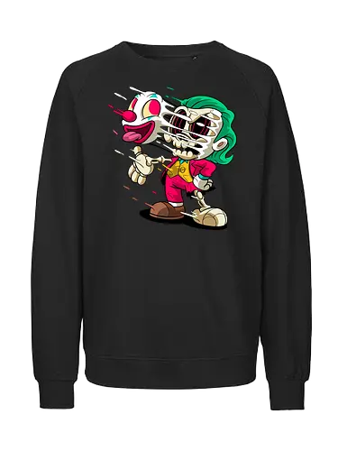 Freaky Clown Schurke – Dunkle Cartoon Horror Underground - freaky Clown Schurke Art, Cartoon Horror Underground, Schurke Clown dunkles Shirt, Horror Cartoon Clown, grünes Haar Schurke Art, Joker, dunkles Pop Art Schurke, alternativer freaky Clown, verrückte Cartoon Mode, chaotischer Skelett Clown Art, Underground dunkles Geek, Horror Nostalgie Schurke, Punk Clown Cartoon, alternative Cartoon Shirt, dunkle Retro Schurke Art, chaotischer grüner Cartoon Clown - Fairtrade Sweatshirt
