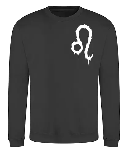 Leo Heavy Metal Symbol - leo, heavy metal leo, july birthday, august birthday, death metal zodiac, metalhead leo, goth zodiac, metal logo, astrology, zodiac sign, leo birthday, leo gift, alternative fashion, dark astrology, horoscope, spiky zodiac - Sweatshirt