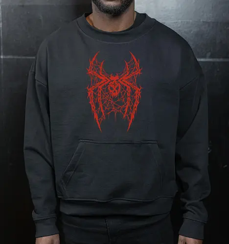 Spider Core - death metal, heavy metal, metalhead, spider, metal logo, dark aesthetic, gothic, cyber sigilism, anti hero, spiderweb, deathcore, streetwear, dark art, grunge, metal band - Cropped Sweatshirt