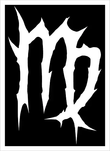 Virgo Heavy Metal Symbol - fractured lines, minimalist gothic art, esoteric fashion, virgo, virgo maiden, maiden glyph, doom metal style, industrial aesthetic, grunge clothing, analytical mind, august birthday, september birthday, virgo merch gift, monochrome streetwear, dark earth sign, punk rock gear - Artprint
