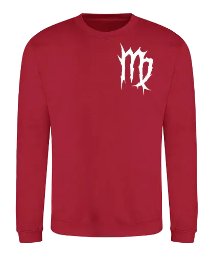 Virgo Heavy Metal Symbol - fractured lines, minimalist gothic art, esoteric fashion, virgo, virgo maiden, maiden glyph, doom metal style, industrial aesthetic, grunge clothing, analytical mind, august birthday, september birthday, virgo merch gift, monochrome streetwear, dark earth sign, punk rock gear - Sweatshirt