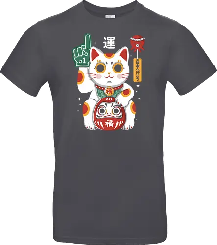 Lucky Mascot - colorful, cartoon, japanese, japan, lucky, mascot, maneki, neko, cat, daruma, fortune, luck, kawaii, asian, culture, traditional, cute, japaneseculture, catlover, goodluck, prosperity, amulet, oriental, popculture, gift - Standard T-Shirt