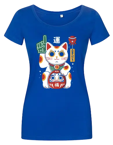 Lucky Mascot - colorful, cartoon, japanese, japan, lucky, mascot, maneki, neko, cat, daruma, fortune, luck, kawaii, asian, culture, traditional, cute, japaneseculture, catlover, goodluck, prosperity, amulet, oriental, popculture, gift - Women T-Shirt