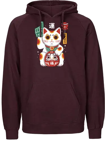 Lucky Mascot - colorful, cartoon, japanese, japan, lucky, mascot, maneki, neko, cat, daruma, fortune, luck, kawaii, asian, culture, traditional, cute, japaneseculture, catlover, goodluck, prosperity, amulet, oriental, popculture, gift - Fairtrade Hoodie