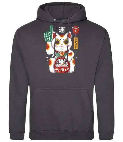 Lucky Mascot - colorful, cartoon, japanese, japan, lucky, mascot, maneki, neko, cat, daruma, fortune, luck, kawaii, asian, culture, traditional, cute, japaneseculture, catlover, goodluck, prosperity, amulet, oriental, popculture, gift - Standard Hoodie