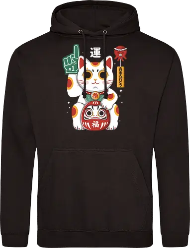 Lucky Mascot - colorful, cartoon, japanese, japan, lucky, mascot, maneki, neko, cat, daruma, fortune, luck, kawaii, asian, culture, traditional, cute, japaneseculture, catlover, goodluck, prosperity, amulet, oriental, popculture, gift - Standard Hoodie