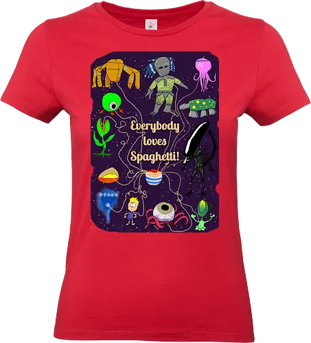 Everybody loves Spaghetti! - Spaghetti, Aliens, Xenomorph, Predator, Trypanohyncha_ocellus, Rocky, Pasta, Nudeln - Standard T-Shirt (Women)